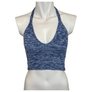 White Fox Cropped Blue Knit Halter - Size M